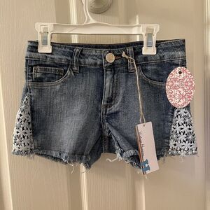 Vintage Havana Floral Crochet Leg Denim Cut-Off Shorts Girls Size 12 NWT